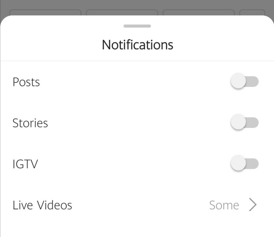 Notification options on Instagram