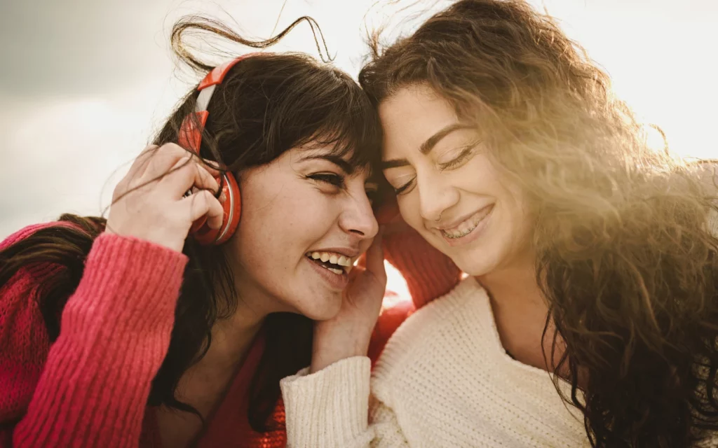 Friends listening to music