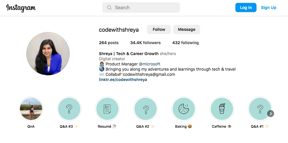 Instagram Account @CodeWithShreya