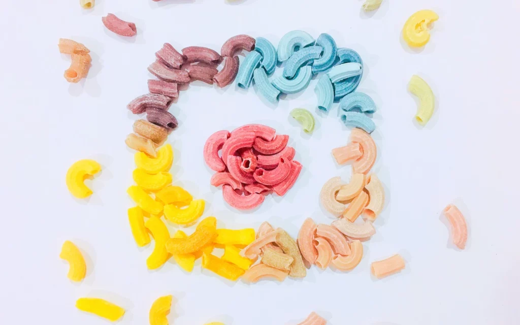 Instagram logo made by colourful pasta