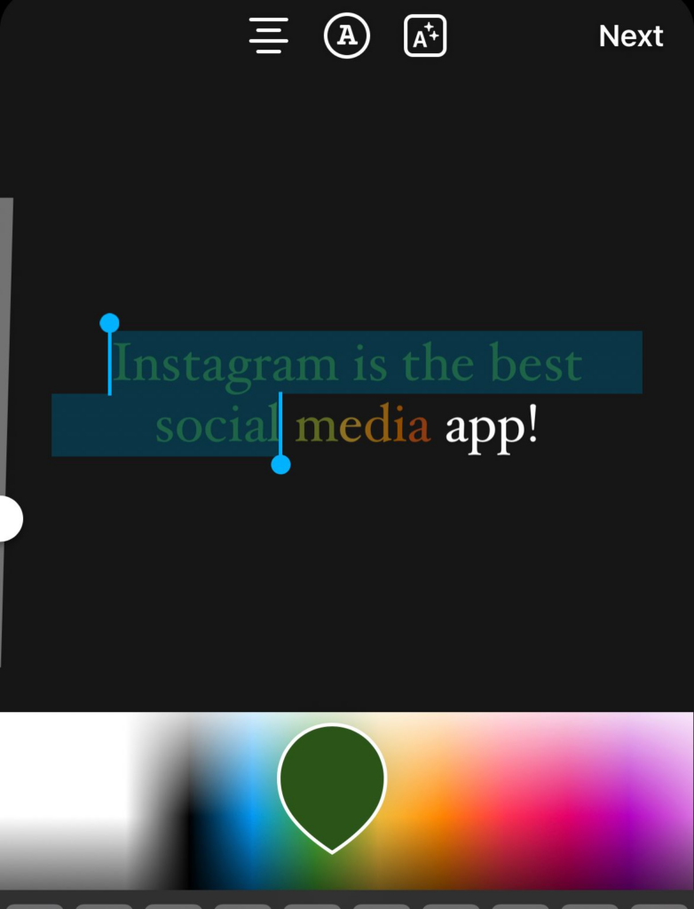 Changing font color on Instagram Stories