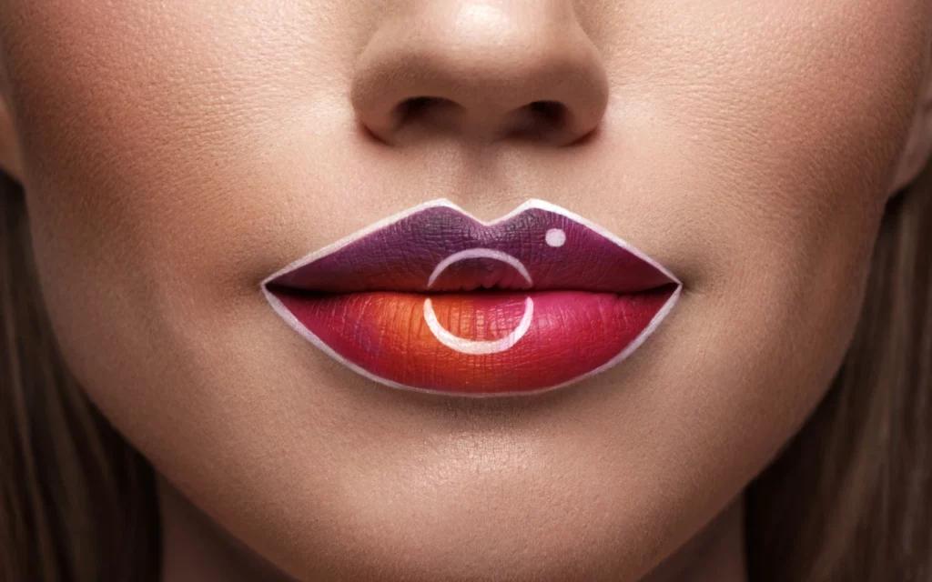 Woman's lips with Instagram-logo-inspired makeup