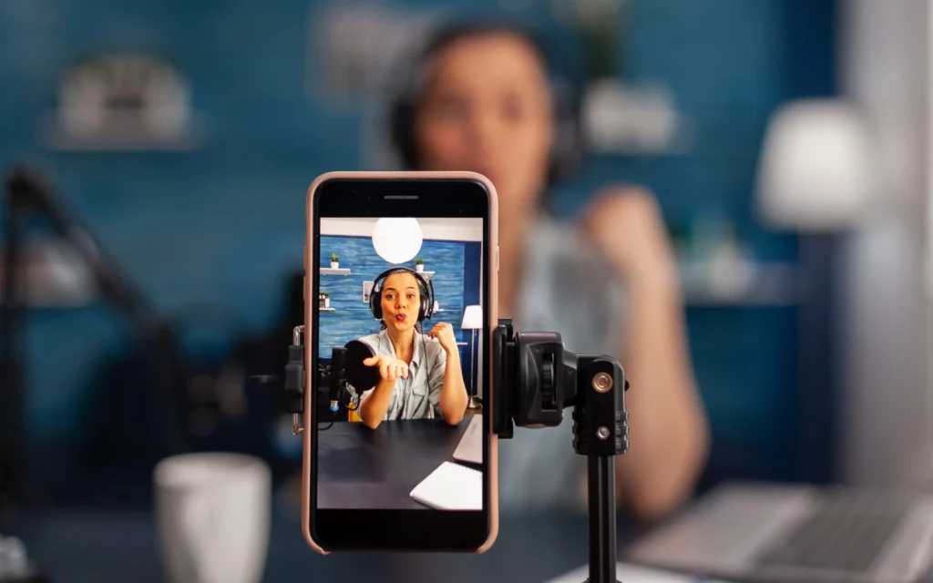 Close-up of smartphone during a live stream