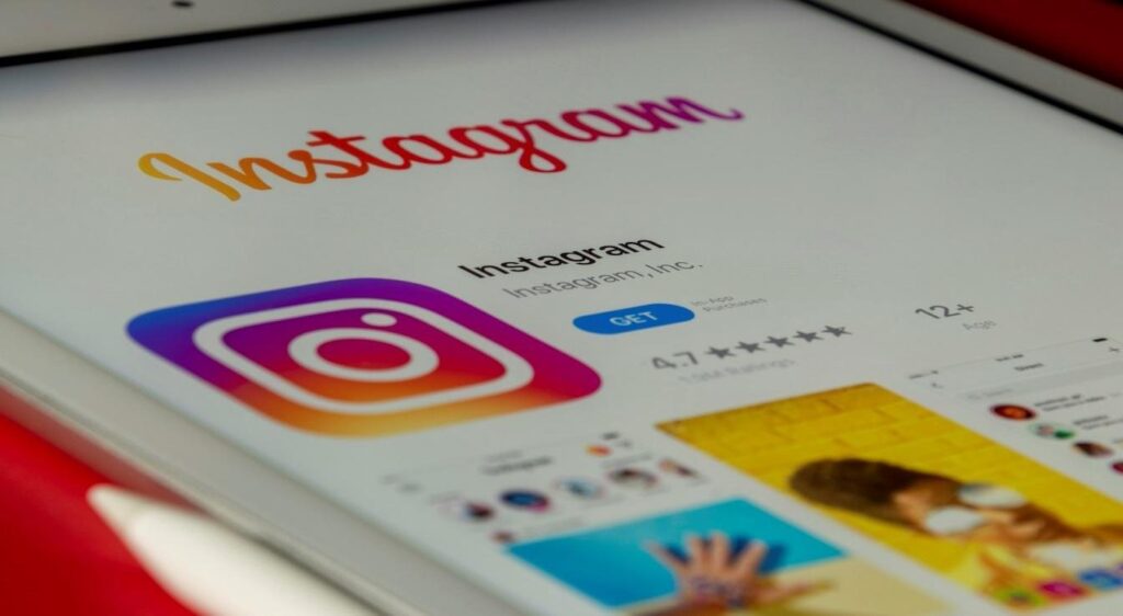 A tablet showing the Instagram app page.