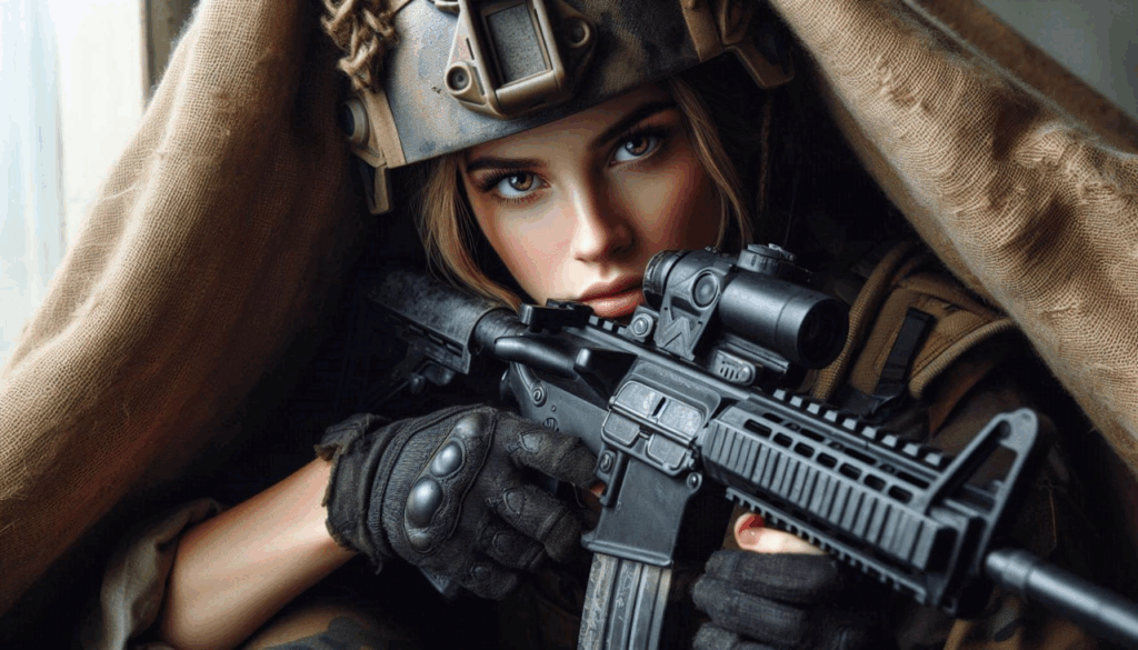 Close-up of a soldier aiming through a scope, highlighting precision and caution in Call of Duty.