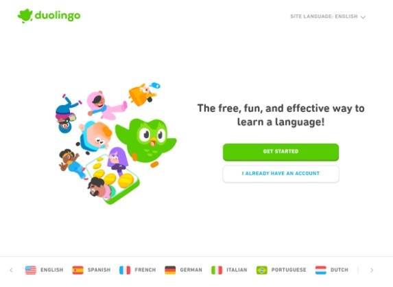 Landing page of Duolingo