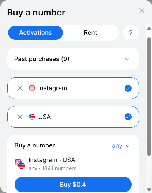 Buy a number window on application.