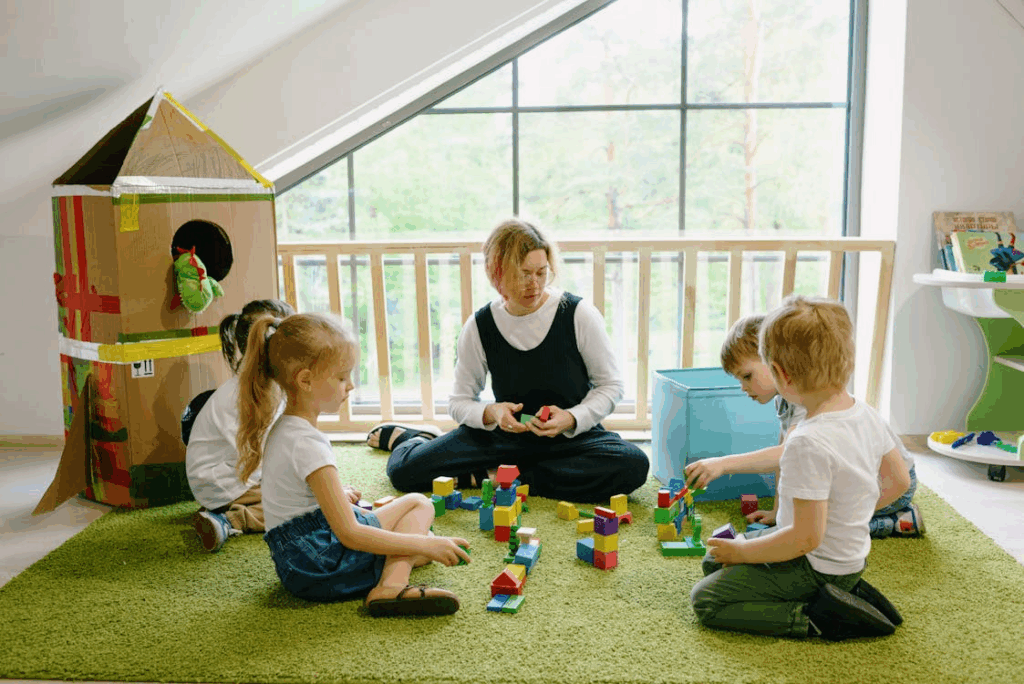 Kids playing with colorful toys