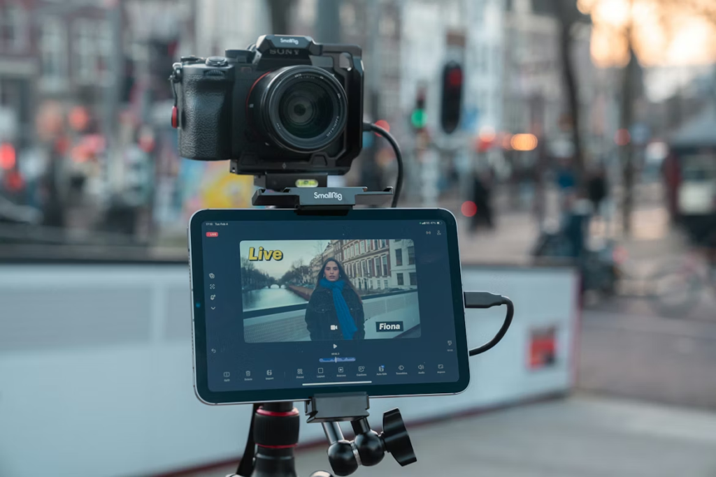 camera with screen, recording a girl talking
