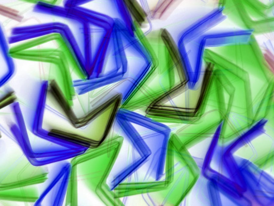Vibrant abstract illustration with overlapping geometric patterns in blue and green, creating a dynamic visual effect.