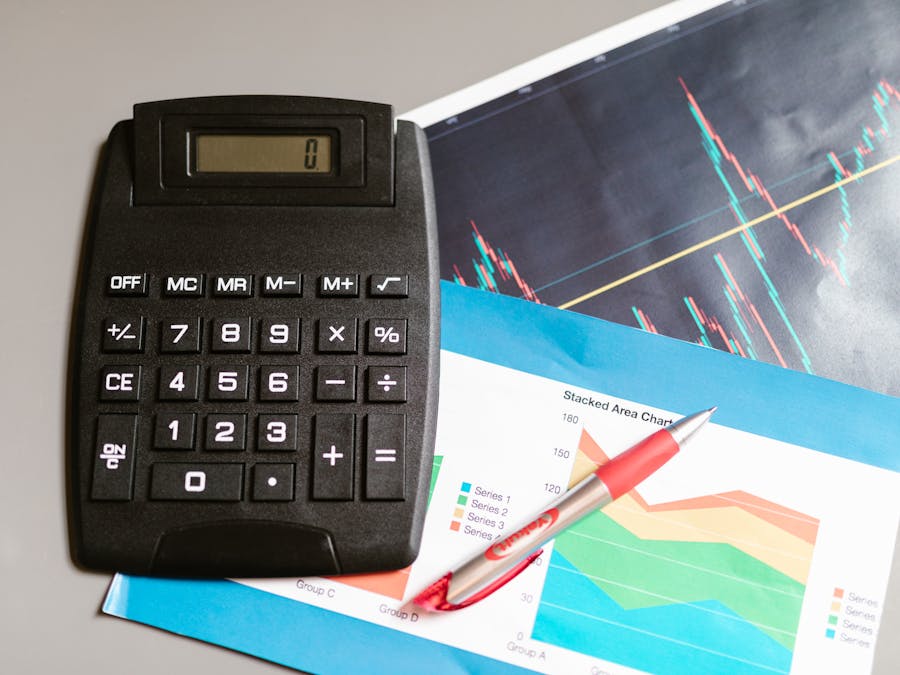 Calculator and pen on a desk with financial charts, showcasing analysis and business planning.