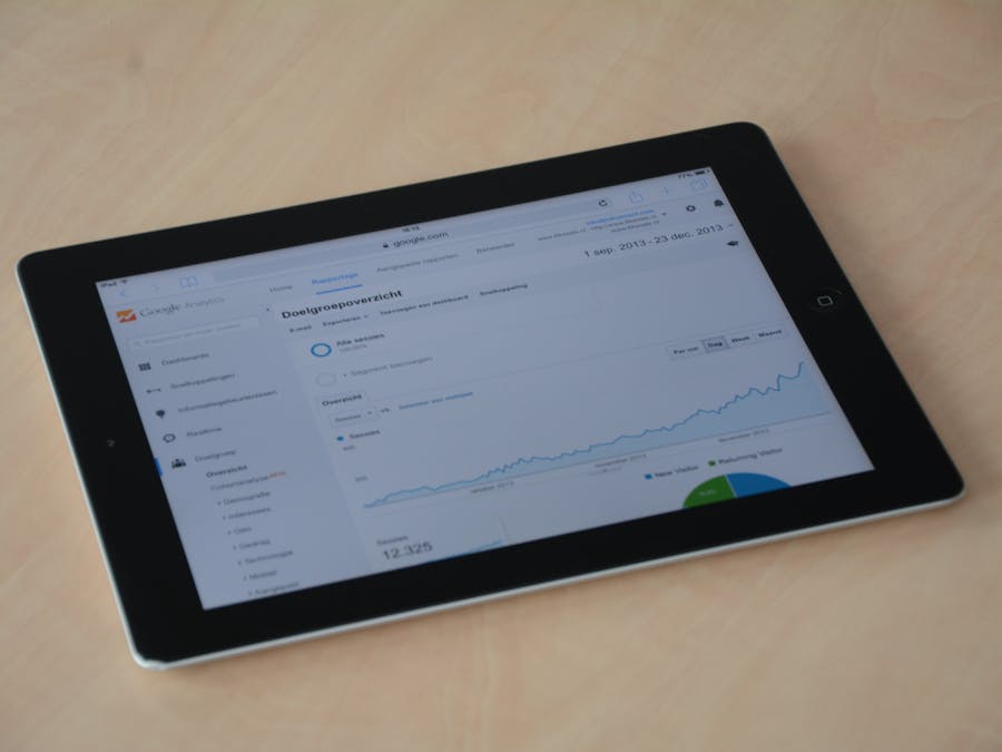 A digital tablet showing a web analytics dashboard with graphs and charts.
