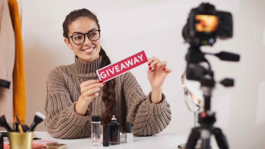 Instagram giveaway campaign filmed by a creator with a camera