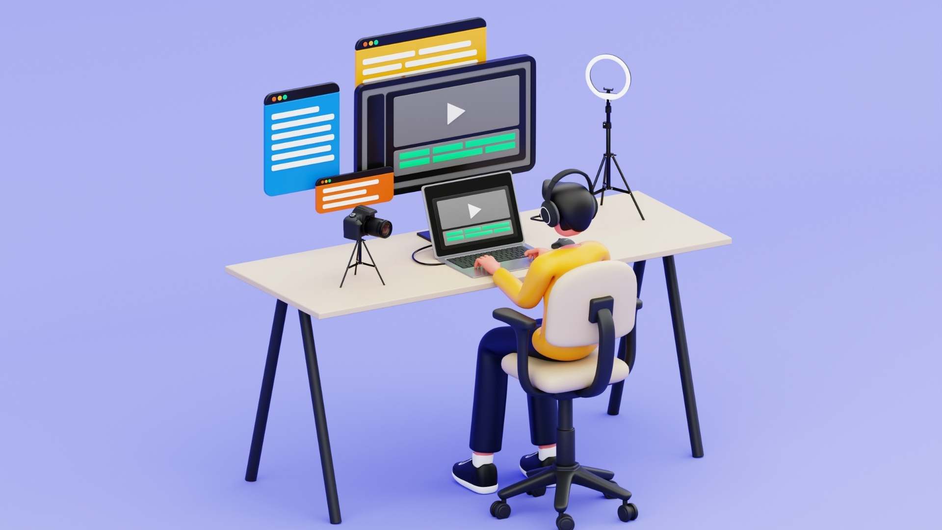 Content creator producing and editing product launch videos