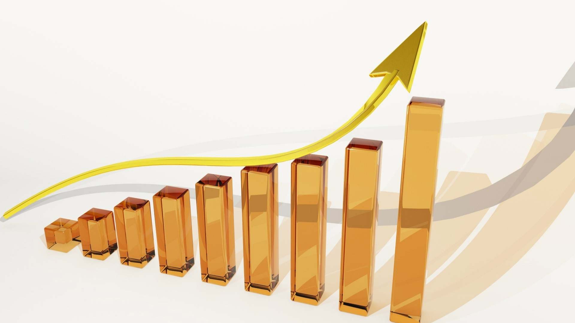 Rising bar chart with an upward arrow representing account growth