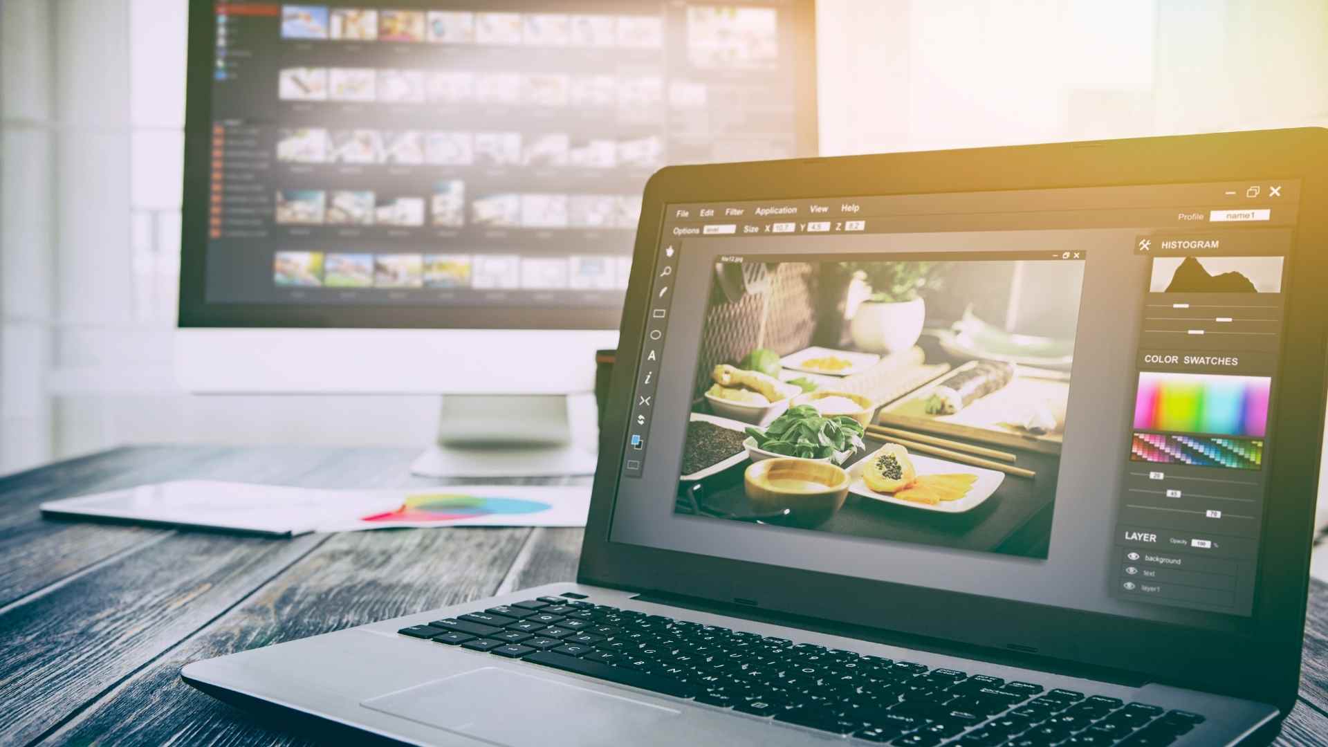 editing a photo on a laptop