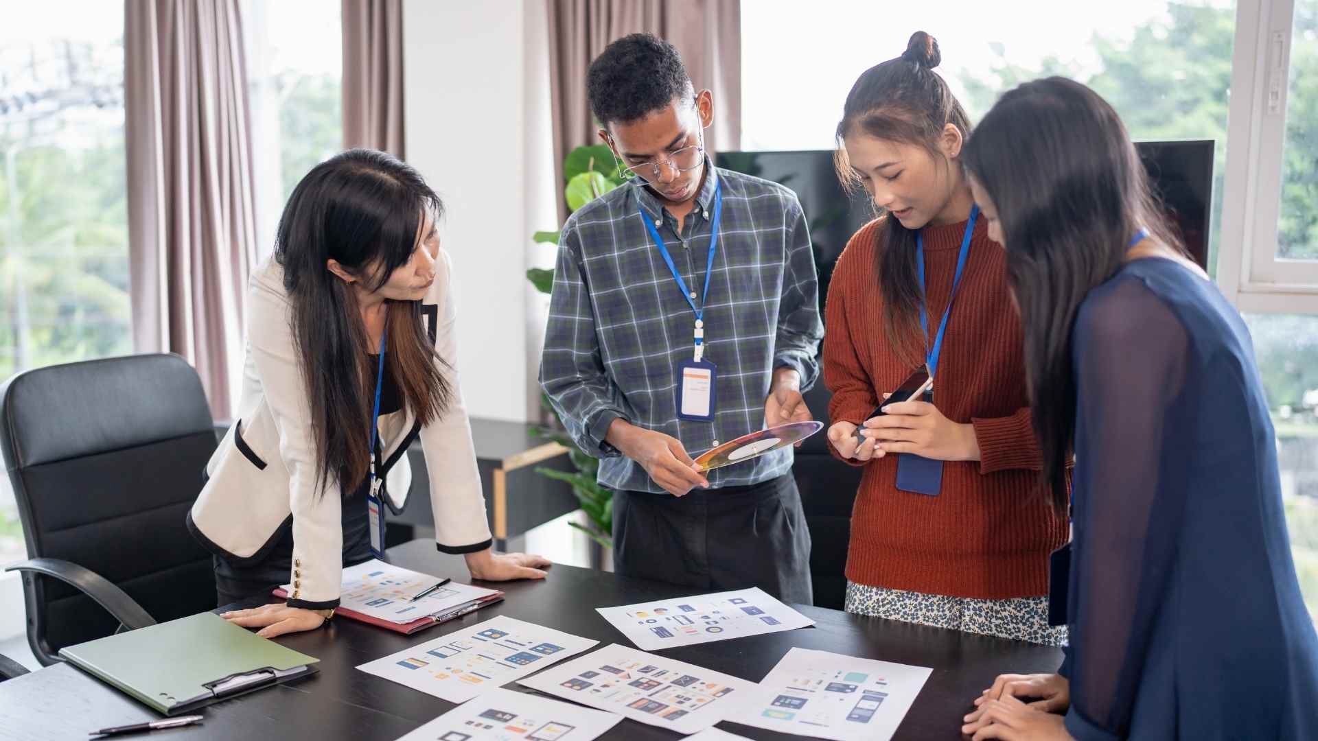Startup team planning digital marketing and social media content in a collaborative workspace