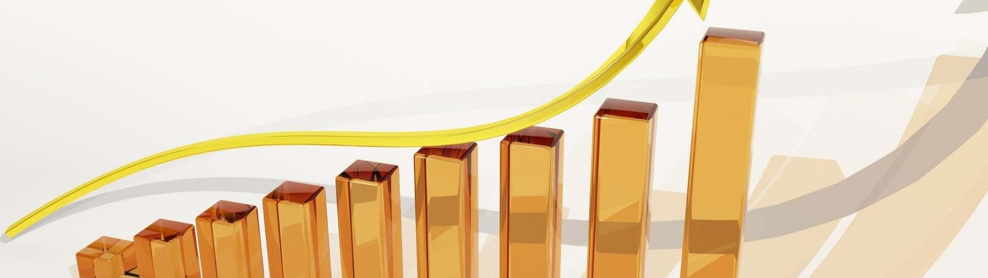 Rising bar chart with an upward arrow representing account growth