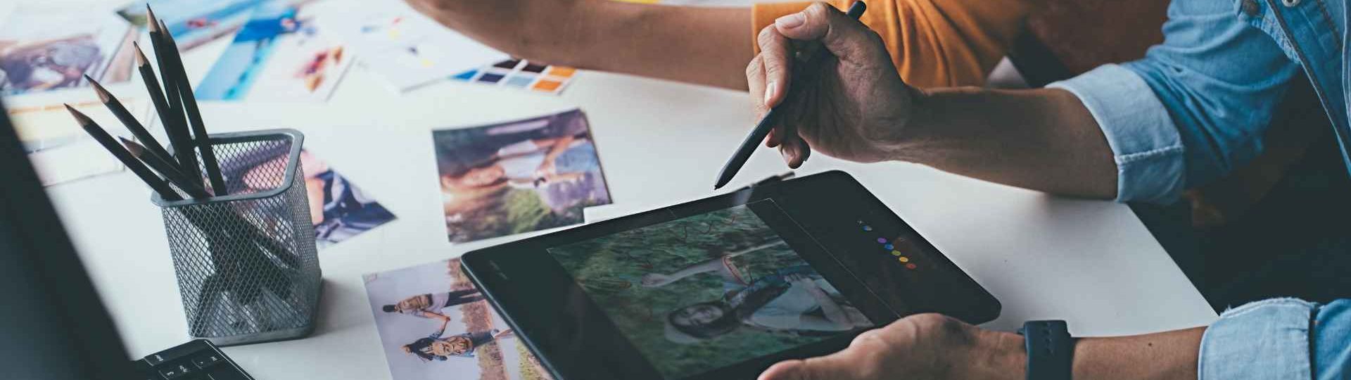Social media agency team creating and editing digital content